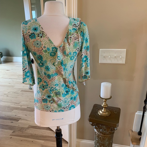 Saint Tropez West Top Groovy Silky Womens Small Floral Spring Hippie - Picture 6 of 8